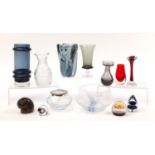 Glassware including Whitefriars vase, Caithness bowls, Caithness paperweights and a Galway cut glass