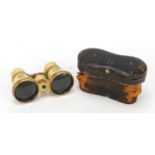 Pair of 19th century ivory opera glasses with tortoiseshell lens pieces and case by Corner of