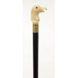 Hardwood walking stick with carved bone bird head design handle, 92cm in length : For Further