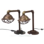 Pair of industrial pipework table lamps, each 36cm high : For Further Condition Reports, Please