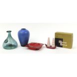 Collectable china and glassware including 1960's Stuart blue lava glass vase, Hornsea Pottery