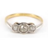 18ct gold diamond three stone ring, size P, 2.1g : For Further Condition Reports, Please Visit Our