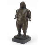 Modernist patinated bronze study of a nude female in the manner of Fernando Botero, raised on a