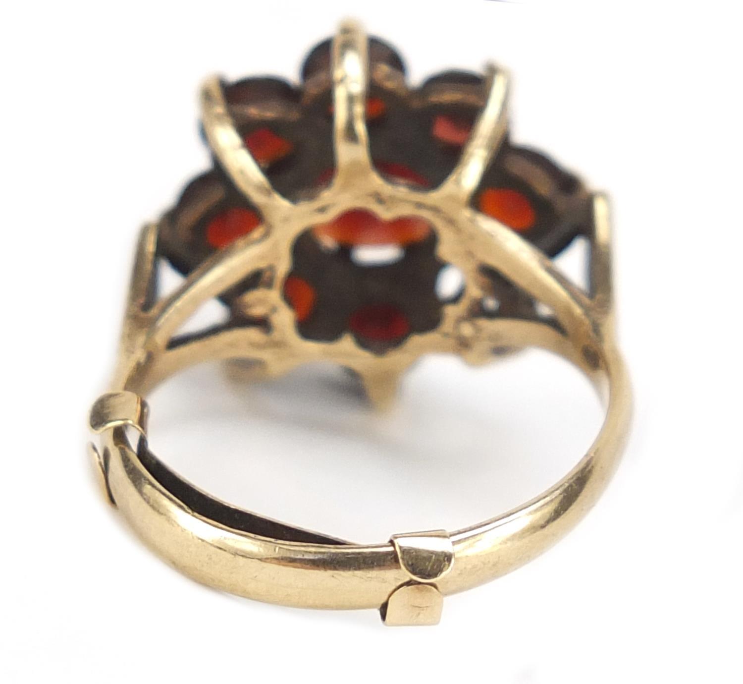 9ct gold garnet flower head ring, size N, 4.7g : For Further Condition Reports, Please Visit Our - Image 4 of 9