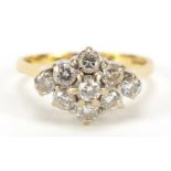18ct gold diamond cluster ring, size Q, 3.8g : For Further Condition Reports, Please Visit Our