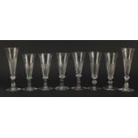 Four pairs of 18th/19th century Champagne flutes including two pairs with blade collars and double