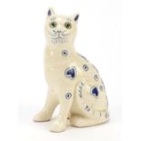 Gallé style pottery cat with beaded eyes, 15.5cm high : For Further Condition Reports, Please