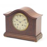 French mahogany mantle clock striking a gong with painted dial having Roman numerals, the movement