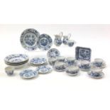 Hutschenreuther tea and dinner ware to include jugs, cups, saucers, soup bowls decorated in the Blue