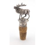 Silver decanter stopper cast as a standing stag, with import marks IF & Son Ltd, 10cm, 40.8g : For