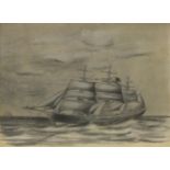 Sailing ship in full sail, 19th century pencil and chalk, mounted, framed and glazed, 20cm x