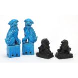 Two pairs of Chinese Foo dogs including a pair of hardstone examples, the largest each 21cm high :