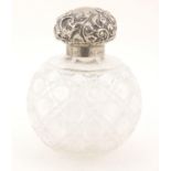 Victorian cut glass scent bottle with silver lid, by James Deakin & Sons, Chester 1898, 15cm