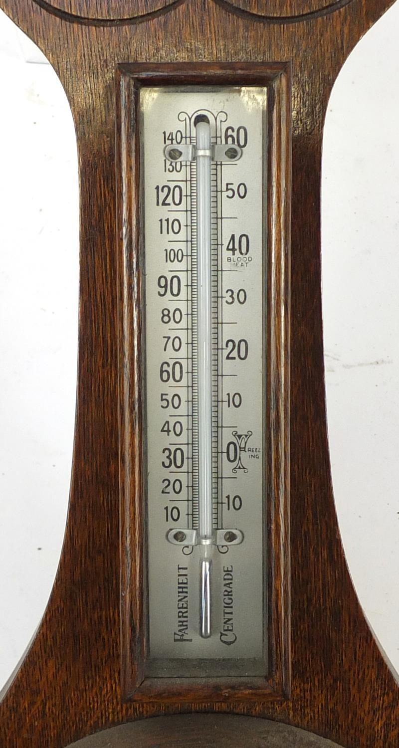 Three carved oak wall barometers and thermometers, two with silvered dials, the largest 66cm - Image 3 of 16