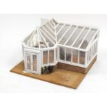 Hand painted wooden doll's house conservatory with furniture, 33.5cm H 58.5cm W x 57cm D : For