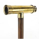 Hardwood walking stick with brass telescope handle, 91.5cm in length : For Further Condition