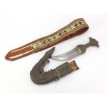 Islamic unmarked silver Jambiya dagger with belt, the dagger 33cm in length : For Further