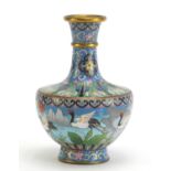 Chinese cloisonné vase enamelled with cranes amongst flowers, 16cm high : For Further Condition