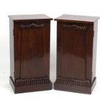 Pair of Victorian mahogany night stands, the doors with decorative panelled fronts, 77cm H x 41cm