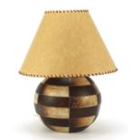 Art Deco pottery globular table lamp with shade, possibly French, 39.5cm high : For Further
