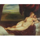 After Peter Paul Rubens - Nude female with cherub, oil on canvas, mounted and framed, 87cm x