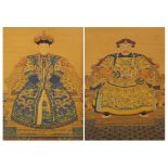 Pair of Chinese ancestral portraits, unframed, each 29cm x 20cm : For Further Condition Reports,