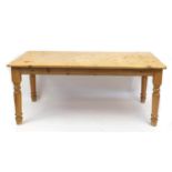 Pine farmhouse dining table, 75cm H x 182.5cm W x 90.5cm D : For Further Condition Reports, Please