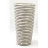 Large ribbed white glazed pottery planter, 88cm high x 48cm in diameter : For Further Condition