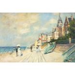 Figures on a beach, French Impressionist oil on canvas, framed, 59.5cm x 39cm : For Further