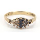 9ct gold diamond and sapphire ring, size L, 1.5g : For Further Condition Reports, Please Visit Our
