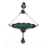 Art Nouveau style sterling silver and enamel pendant, 5.6cm in length, 5.9g : For Further