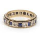 9ct gold blue and white stone eternity ring, size L, 3.2g : For Further Condition Reports, Please