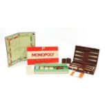 Vintage Monopoly game and a velvet cased backgammon set : For Further Condition Reports, Please