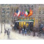 After Guy Wiggins - American street scene, oil on board, framed, 53cm x 44cm : For Further Condition