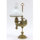 19th century brass Wild & Wessel of Berlin Aladdin students oil lamp with milk glass shade, 55cm