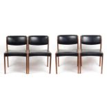 Set of four Danish teak chairs by Bramin, each with black faux leather upholstery, 73cm high : For