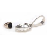 Silver baby spoon with fitted case and a silver and black onyx signet ring, 21.8g : For Further