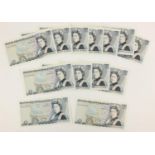 Thirteen Elizabeth II Bank of England five pound notes including eleven consecutive from D16018530