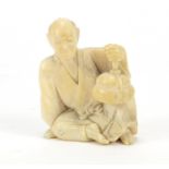 Japanese carved ivory Okimono of a figure holding a basket, 6cm high : For Further Condition