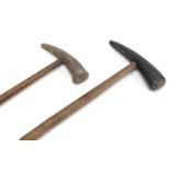 Two wooden hammers with horn terminals, the largest 30cm in length : For Further Condition