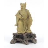 Good Chinese soapstone carving of an Elder on stand, 21.5cm high : For Further Condition Reports,