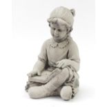 Garden stoneware figure of a young girl reading a book, 44cm high : For Further Condition Reports,