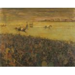 Spectators at the races, Impressionist oil on board, mounted and framed, 76cm x 60cm : For Further