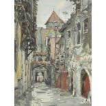 Continental street scene, Impressionist watercolour and gouache, bearing an indistinct signature,