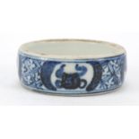Chinese blue and white porcelain ink stone hand painted with Daoist emblems, Kangxi leaf marks to