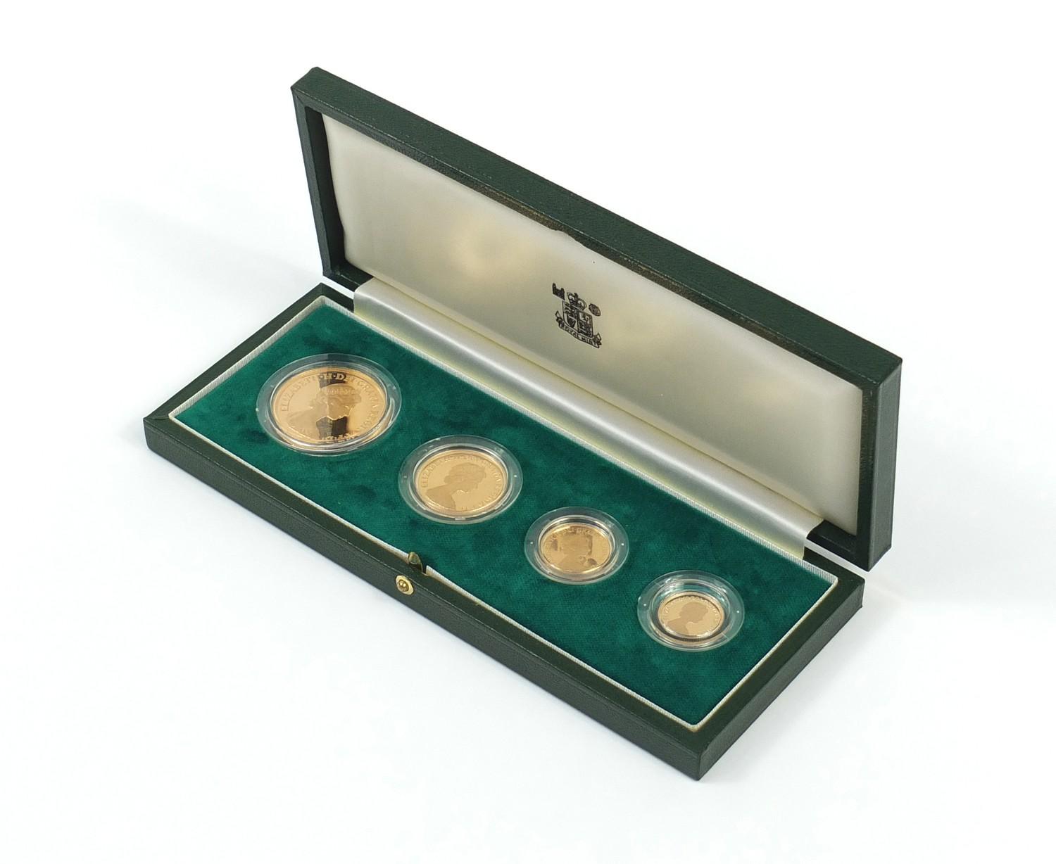 1980 proof half sovereign gold coin set with certificate, comprising five pounds, two pounds,