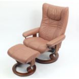 Stressless Ekornes easy chair and footstool with leather upholstery : For Further Condition Reports,