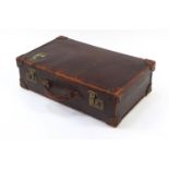 Good quality vintage leather suitcase with Victoria Hotel Amsterdam label : For Further Condition