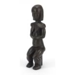 Tribal interest patinated bronze figure, indistinct marks to the reverse, 35.5cm high : For