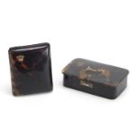Early 20th century faux tortoiseshell box and cigarette case, each with gilt letter mounts, the